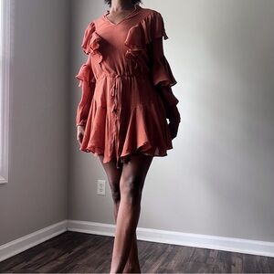 Boho Coral Ruffle Flounce Dress